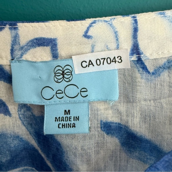 CeCe Blue and White Floral Blouse - Picture 3 of 10